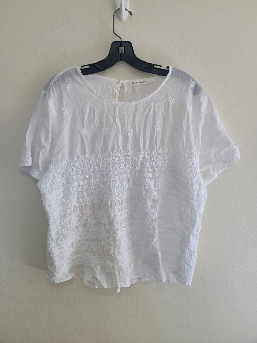 Roller Rabbit White Embroidered Boho Cotton Top size XL